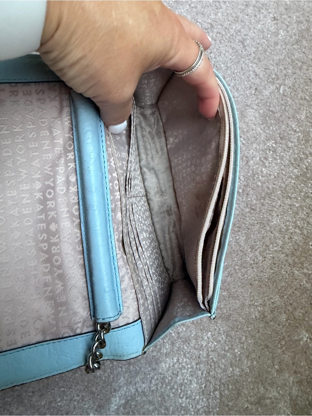 kate spade Light Blue Ostrich-Texture Leather Crossbody Wallet Clutch - Picture 6 of 9